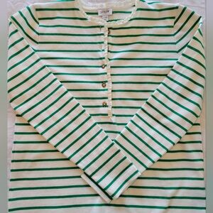 J. Crew women’s Green And White Striped ruffle-collar Henly Size XXS NWT